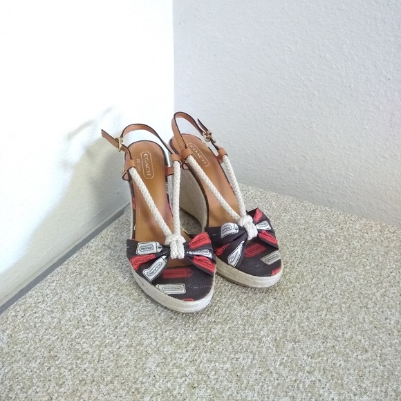 Coach Cloth Logo Wedge Sandals - Picture 2 of 6